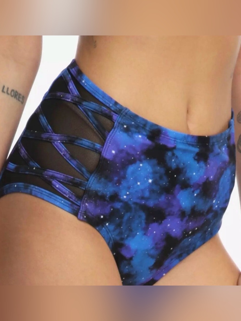 Hot Topic Galaxy Print High-Waist Swim Bikini Bottom Blue/Purple Size Medium